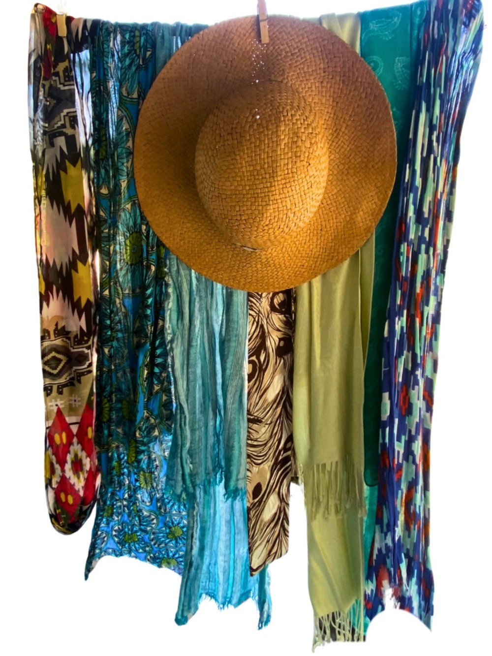 Sun Hat with seven Multicolor Scarves